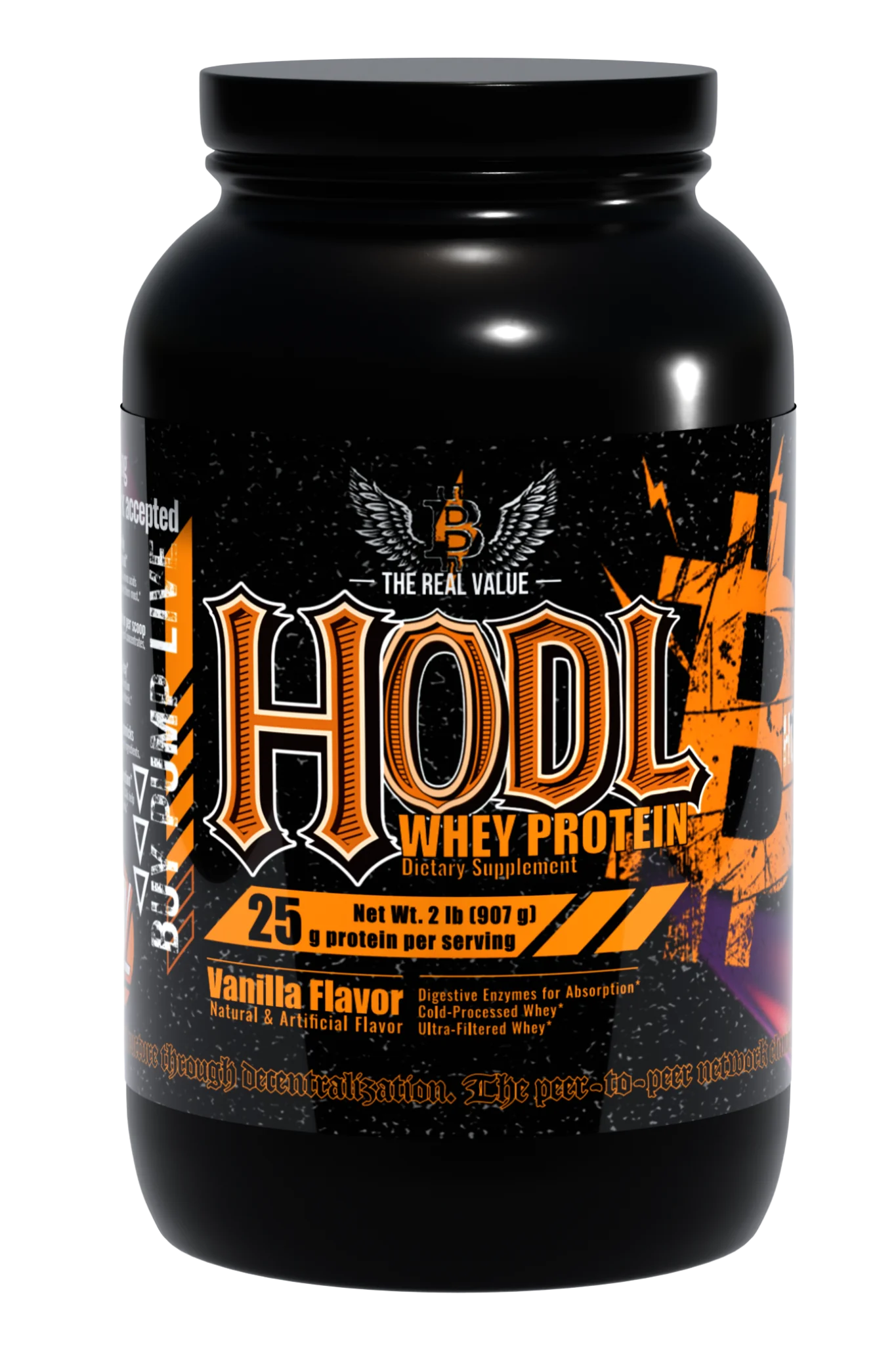 HODL THE WHEY Premium Whey Protein Powder - Bitcoin-only sports nutrition with Lightning Network payments